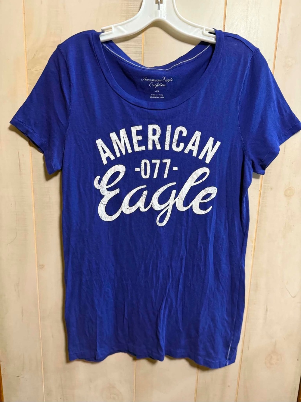 American Eagle Outfitters Blue Short-Sleeve Graphic Tee with White Logo